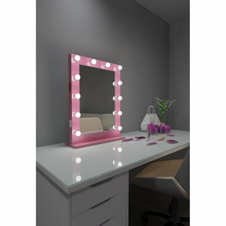 PERFECTPILLOWS 24 x 32 in. Marilyn Hollywood Mirror with LED Bulbs Pink PE3148219